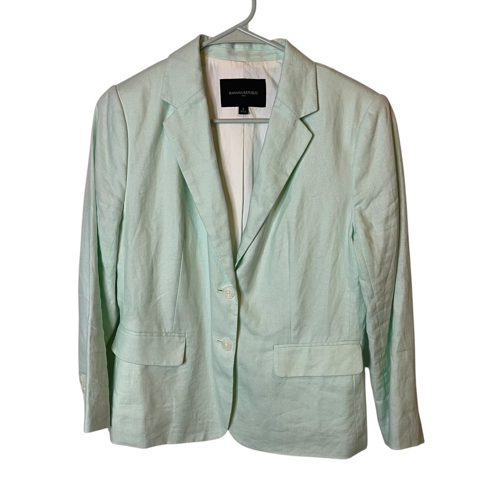 Banana Republic Light Green 100% Linen Blazer Womens Size 6 Two Button Office